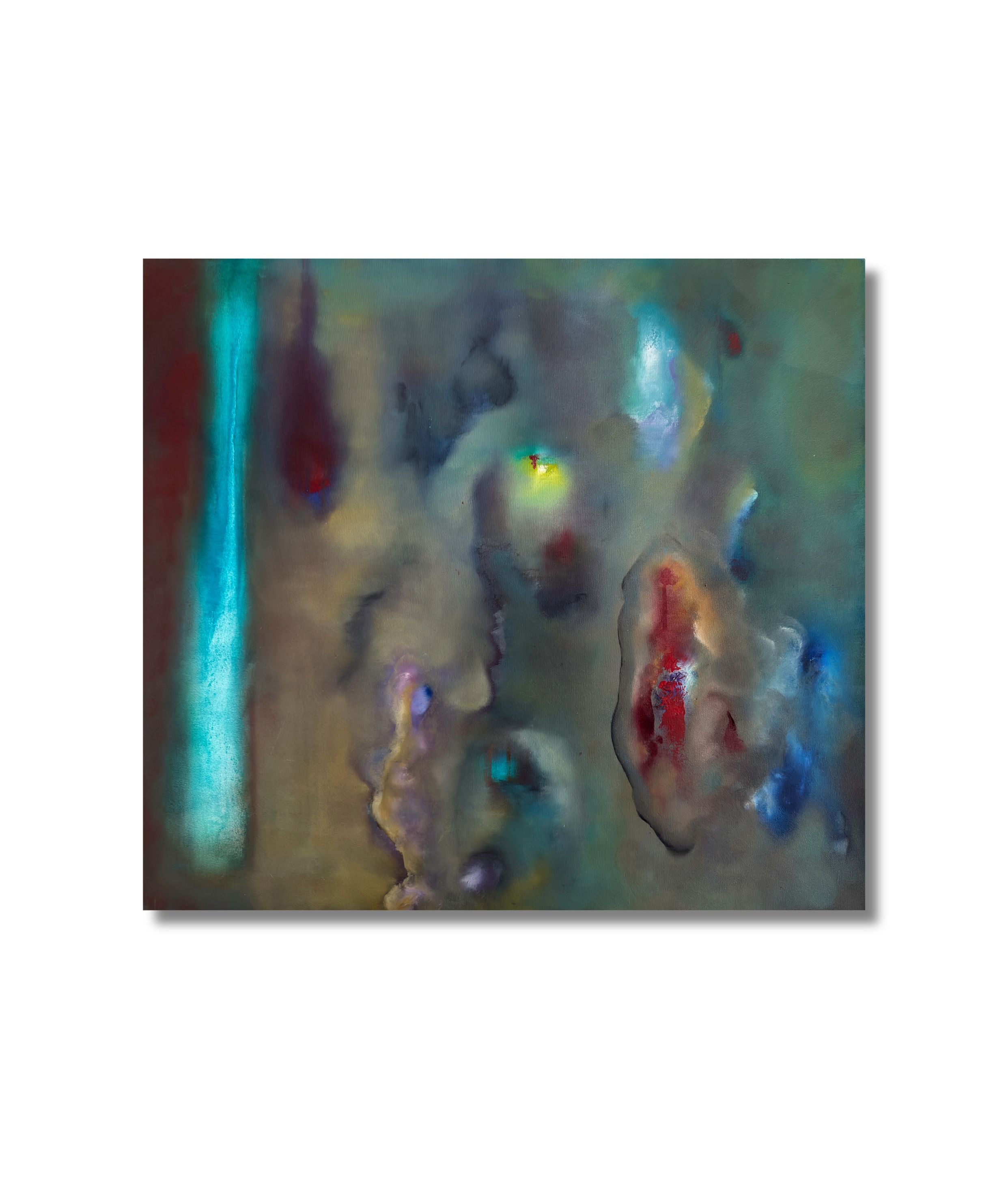 Rembrandt's Lamp original oil painting on linen, featuring dramatic shadows and glowing light textures in an abstract style.